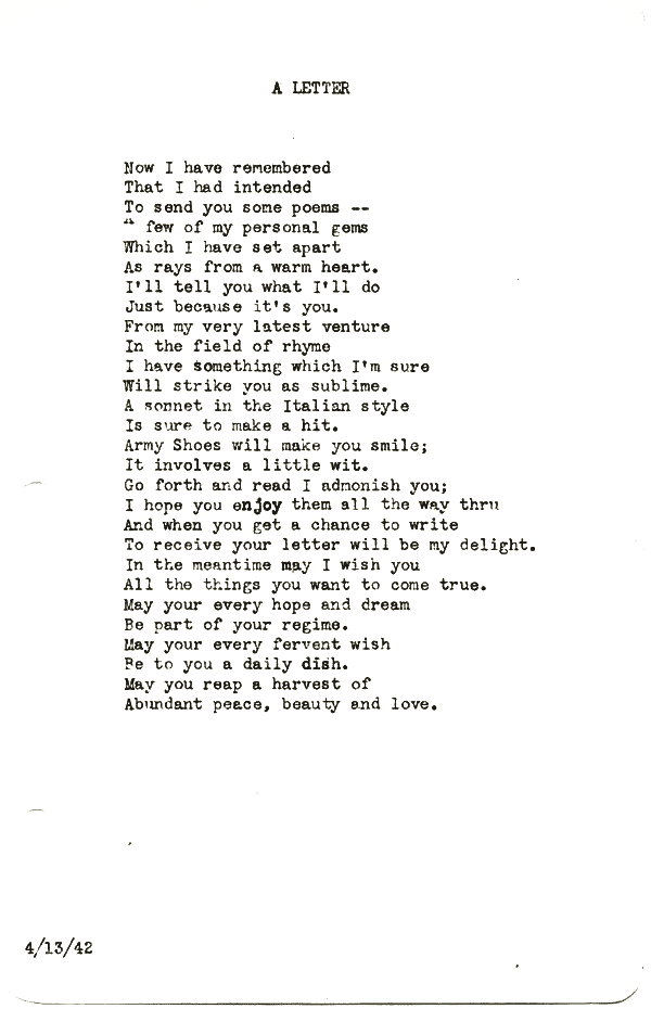 A scanned image of A Letter by John Michael Rogers. Read the text of this poem below on this page.