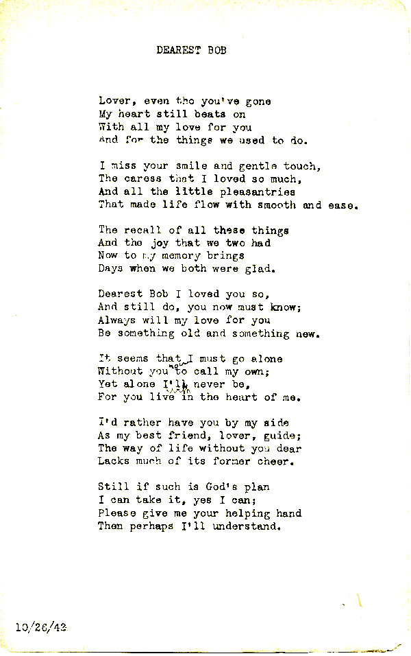 A scanned image of Dearest Bob by John Michael Rogers. Read the text of this poem below on this page.