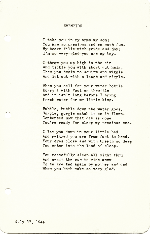 A scanned image of Eventide by John Michael Rogers. Read the text of this poem below on this page.