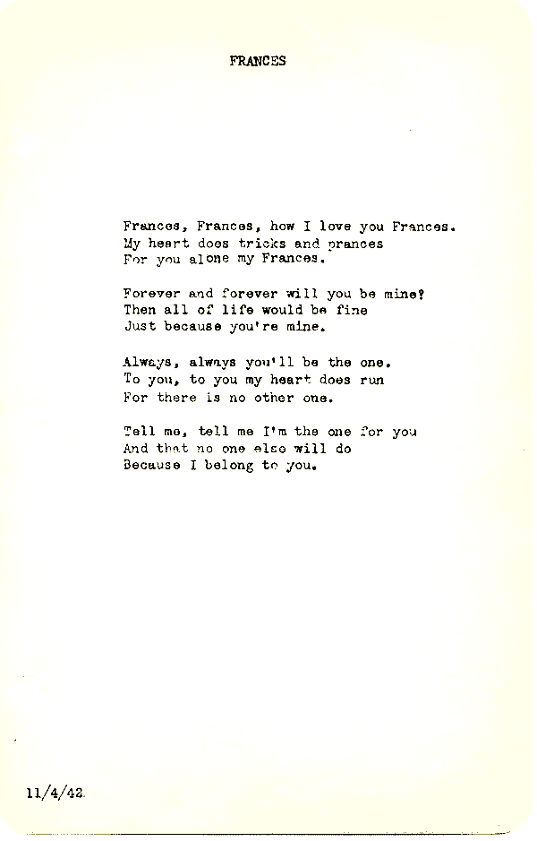 A scanned image of Frances by John Michael Rogers. Read the text of this poem below on this page.