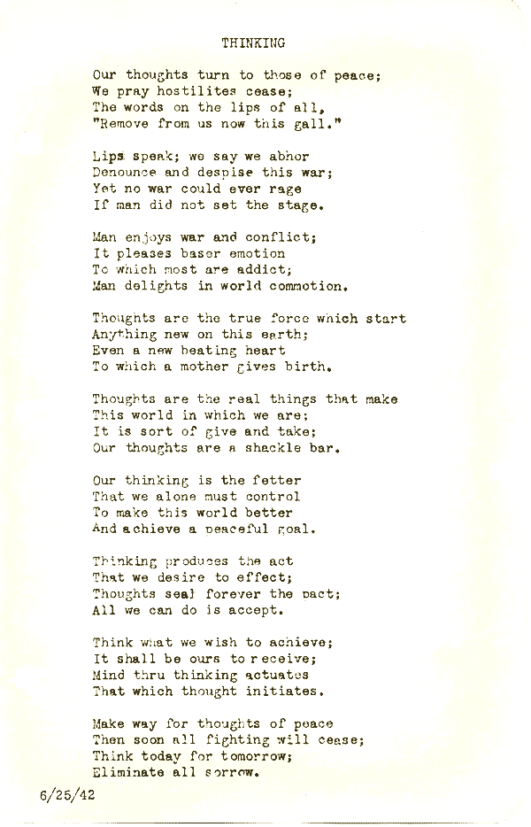 A scanned image of Thinking by John Michael Rogers. Read the text of this poem below on this page.